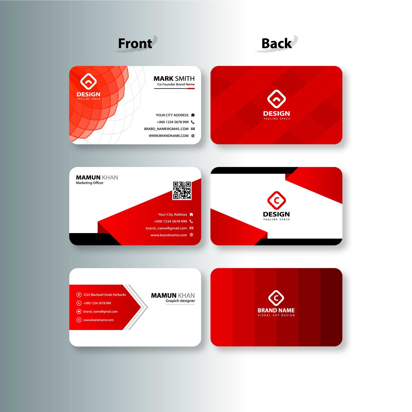 Red and White Business Cards Design/ভিজিটিং কার্ড ডিজাইন MR-03